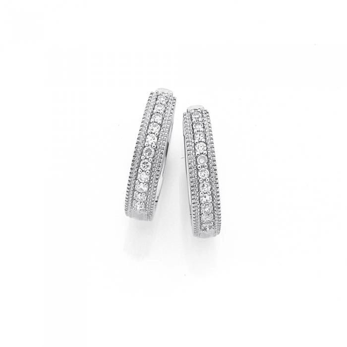 9ct White Gold Diamond Huggie Earrings