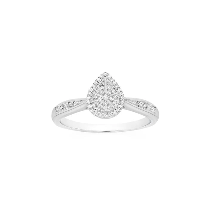 9ct White Gold Diamond Pear Shape Cluster Ring