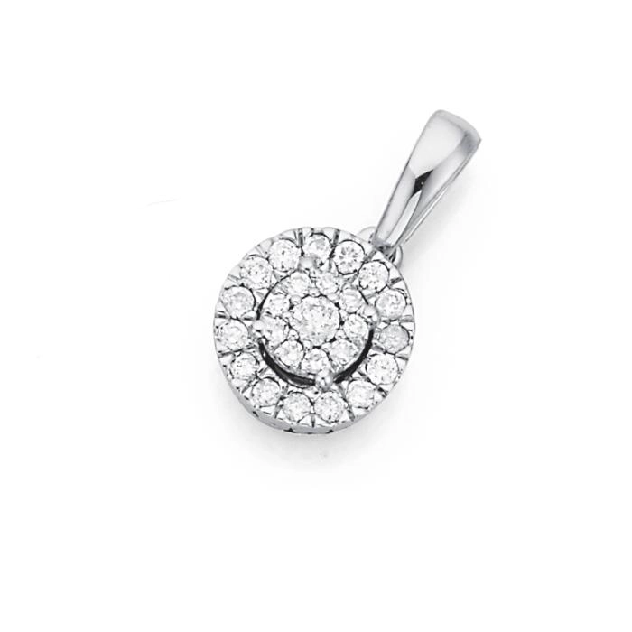 9ct White Gold Diamond Round Halo Cluster Pendant