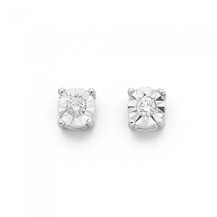 9ct White Gold Diamond Stud Earrings