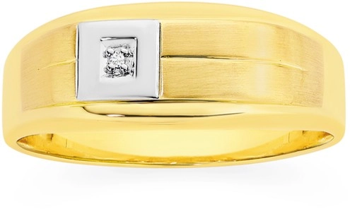 9ct Yellow & White Gold Diamond Set Gents Ring