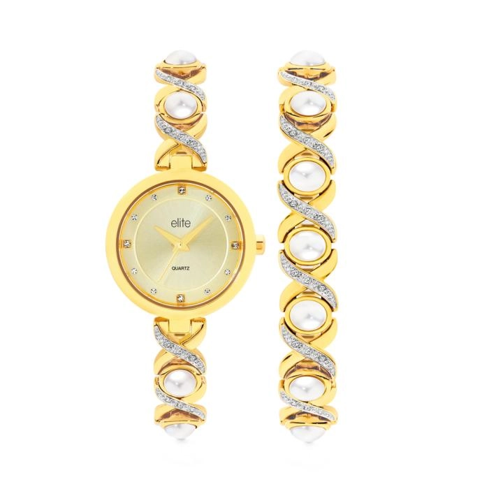 Elite Ladies Watch & Bracelet Set