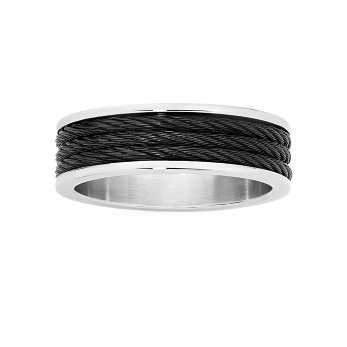 Stainless Steel Black Triple Wire Centre Gents Ring