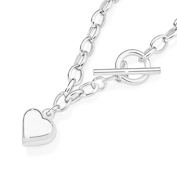 Sterling Silver 19cm Oval Belcher W/ Puff Heart FOB Bracelet