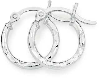 Sterling Silver 2x14mm Dia-Cut Hoop Earrings