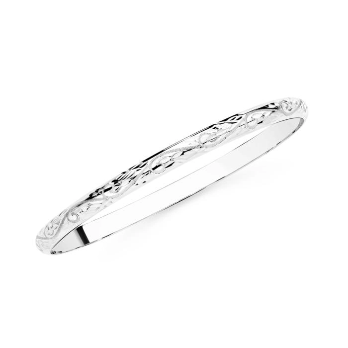 Sterling Silver 65x5mm Engraved Bangle