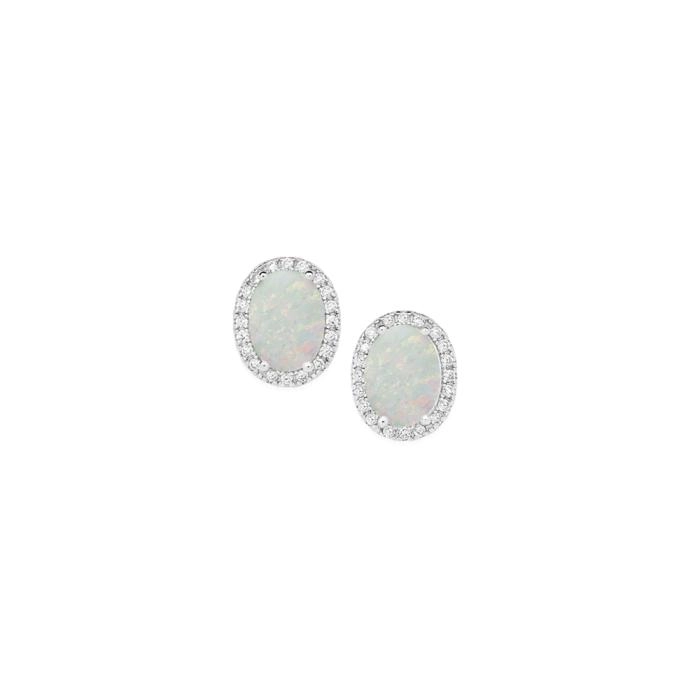 Sterling Silver Cubic Zirconia & Created Opal Studs