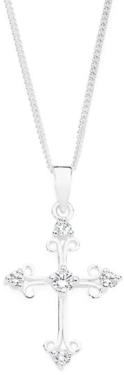 Sterling Silver Cubic Zirconia Curled End Cross Pendant