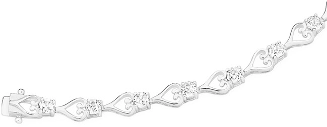 Sterling Silver Cubic Zirconia Heart Bracelet