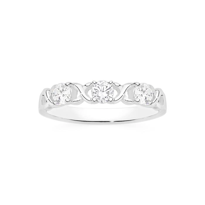 Sterling Silver Cubic Zirconia Hugs and Kisses Ring