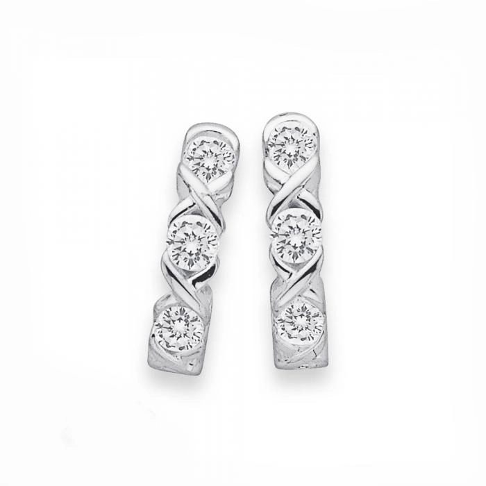 Sterling Silver Cubic Zirconia Hugs & Kisses Huggie Earrings