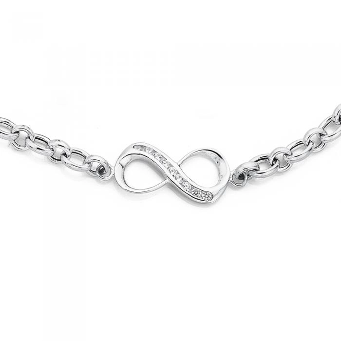 Sterling Silver Cubic Zirconia Infinity Oval Round Belcher Bracelet