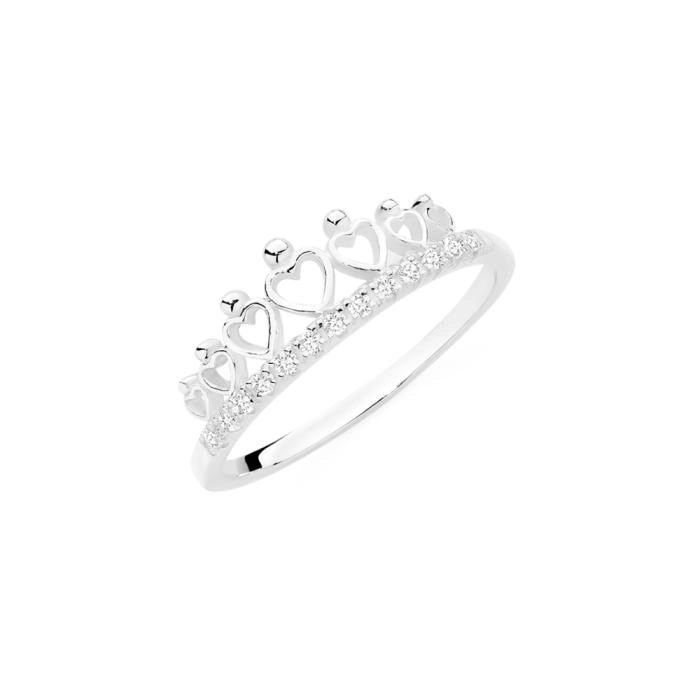 Sterling Silver Cubic Zirconia Tiara of Hearts Ring