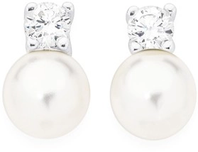 Sterling Silver Fresh Water Pearl & Cubic Zirconia Stud Earrings