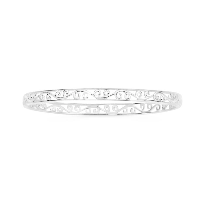 Sterling Silver Oval Scroll Bangle