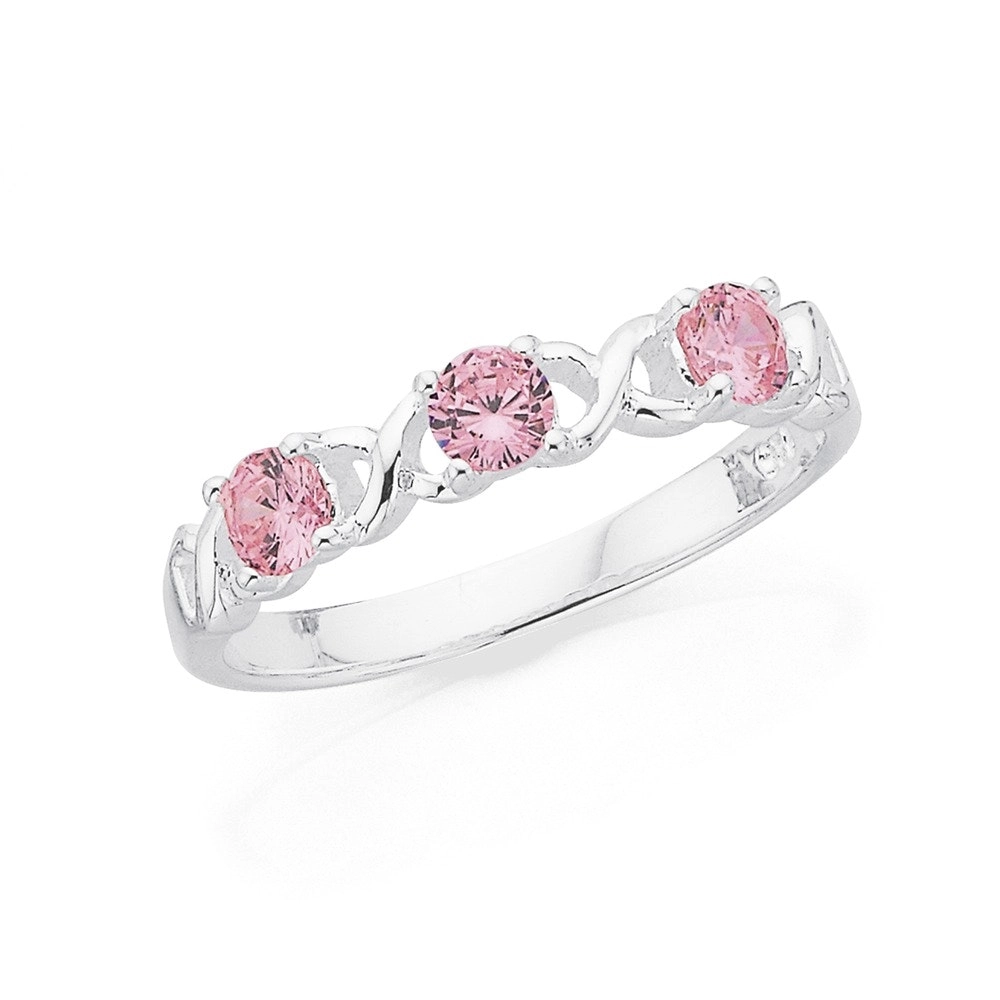 Sterling Silver Pink Cubic Zirconia Hugs and Kisses Ring