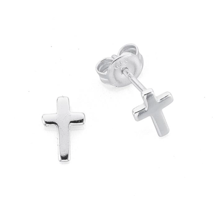 Sterling Silver Plain Cross Stud Earrings