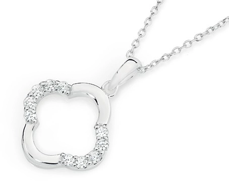 Sterling Silver Plain & Cubic Zirconia Clover Pendant