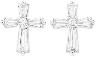 Sterling Silver Tapered Baguette Cubic Zirconia Cross Stud Earrings