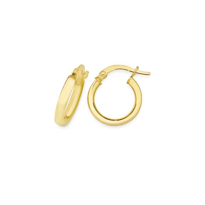 9ct Gold 10mm Half Round Triangle Tube Hoop Earrings