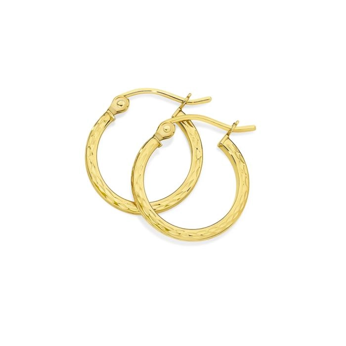 9ct Gold 12mm Diamond-Cut Square Tube Hoop Earrings