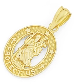 9ct Gold 13mm St. Christopher Oval Medal Pendant