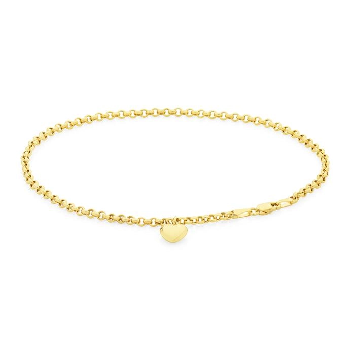 9ct Gold 19cm Belcher Heart Charm Bracelet