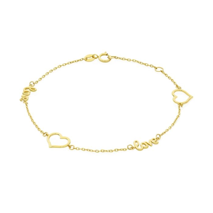 9ct Gold 19cm Multi Love & Open Heart Trace Bracelet