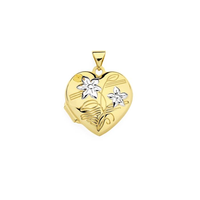 9ct Gold 19mm Two Tone Flower Filigree Heart Locket