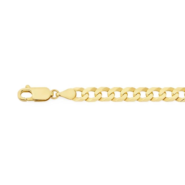 9ct Gold 21.5cm Solid Bevelled Curb Gents Bracelet