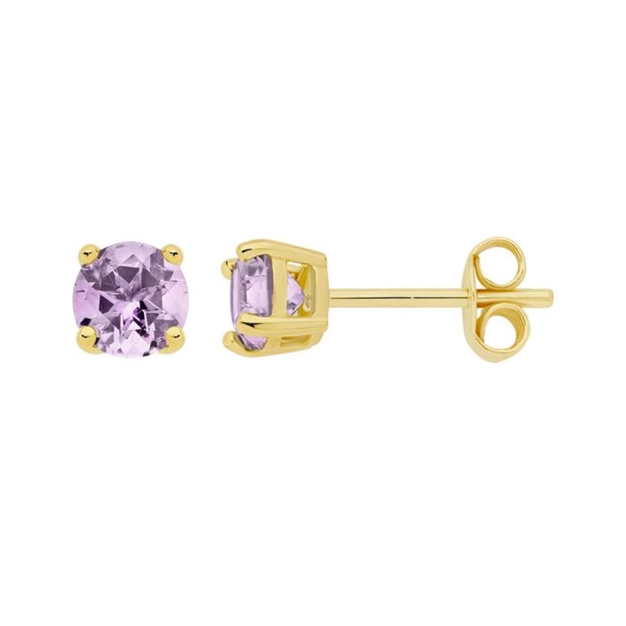 9ct Gold 4mm Amethyst Round Brilliant Cut Stud Earrings