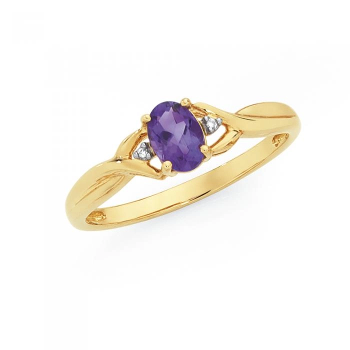 9ct Gold Amethyst & Diamond Ring