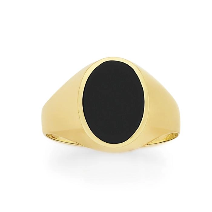 9ct Gold Black Agate Signet Gents Ring