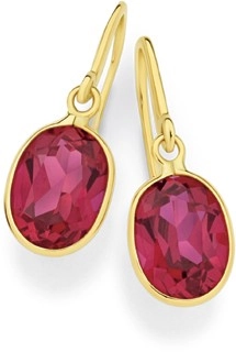 9ct Gold Created Ruby Bezel Hook Earrings