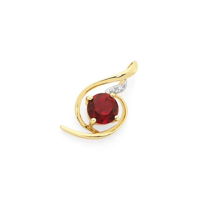 9ct Gold Created Ruby & Diamond Swirl Slider Pendant