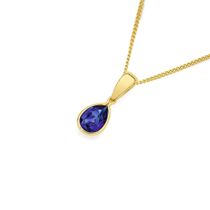 9ct Gold Created Sapphire Bezel Pendant