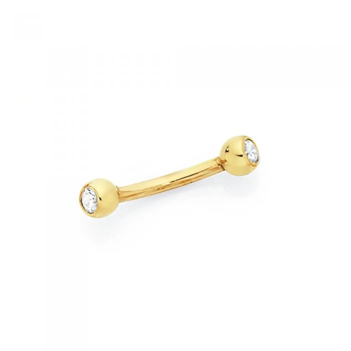 9ct Gold Cubic Zirconia Eyebrow Barbell