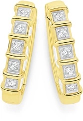 9ct Gold Diamond Bar Set Huggie Earrings