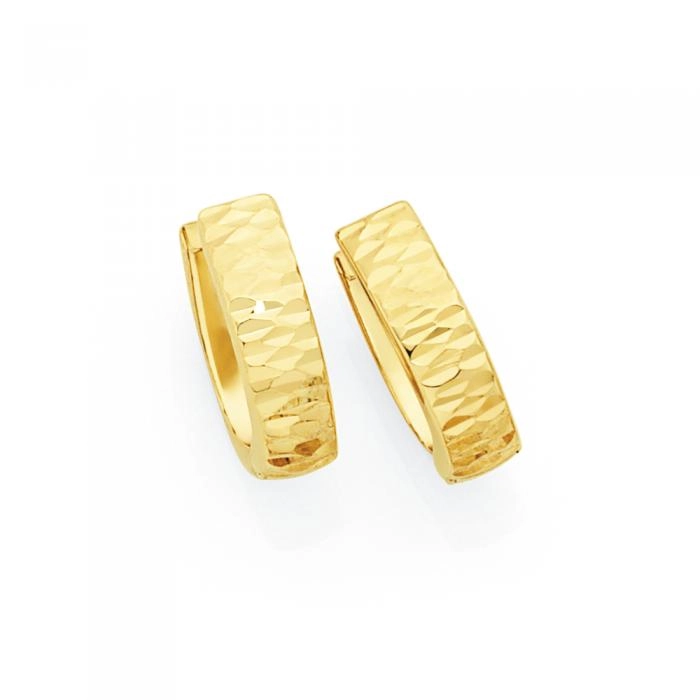 9ct Gold Diamond-Cut Huggie Earrings