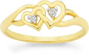 9ct Gold Diamond Double Heart Ring