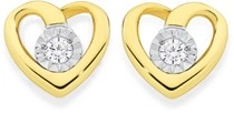 9ct Gold Diamond Heart Stud Earrings