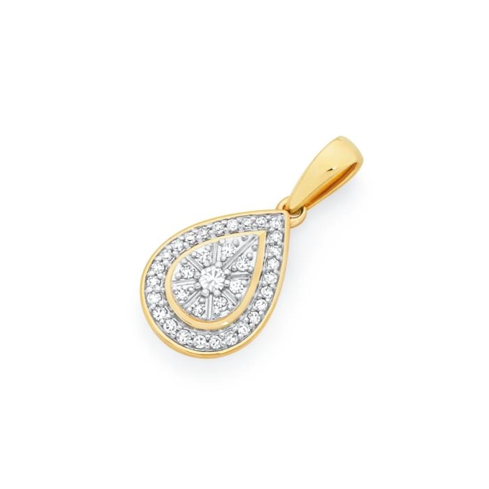 9ct Gold Diamond Pear Shape Pendant