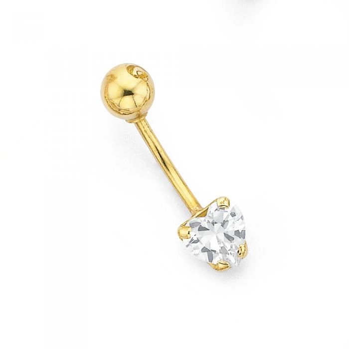 9ct Gold Heart Cubic Zirconia Belly Bar