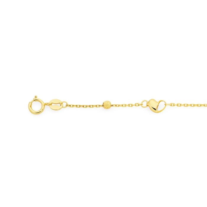 9ct Gold Multi Hearts & Diamond-Cut Beads Trace Bracelet