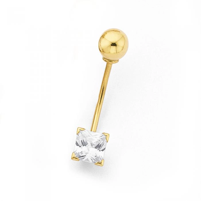 9ct Gold Square Cubic Zirconia Belly Bar