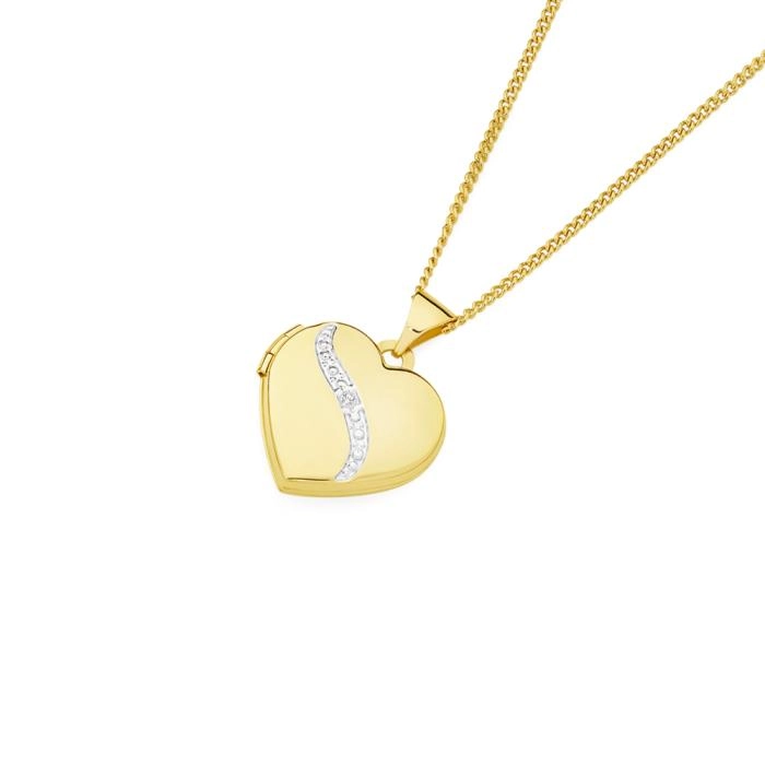 9ct Gold Two Tone 15mm Diamond-Set Swirl Heart Locket