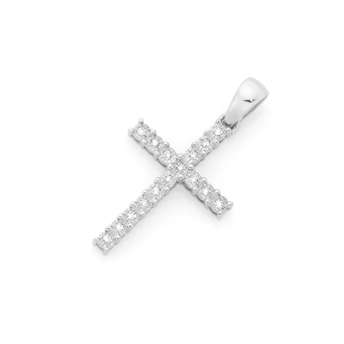 9ct White Gold Diamond Cross Pendant