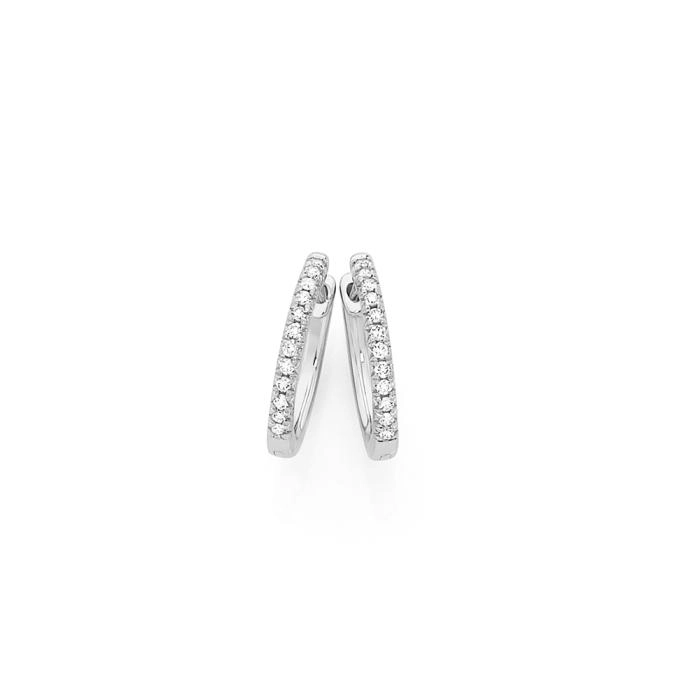 9ct White Gold Diamond Huggie Earrings