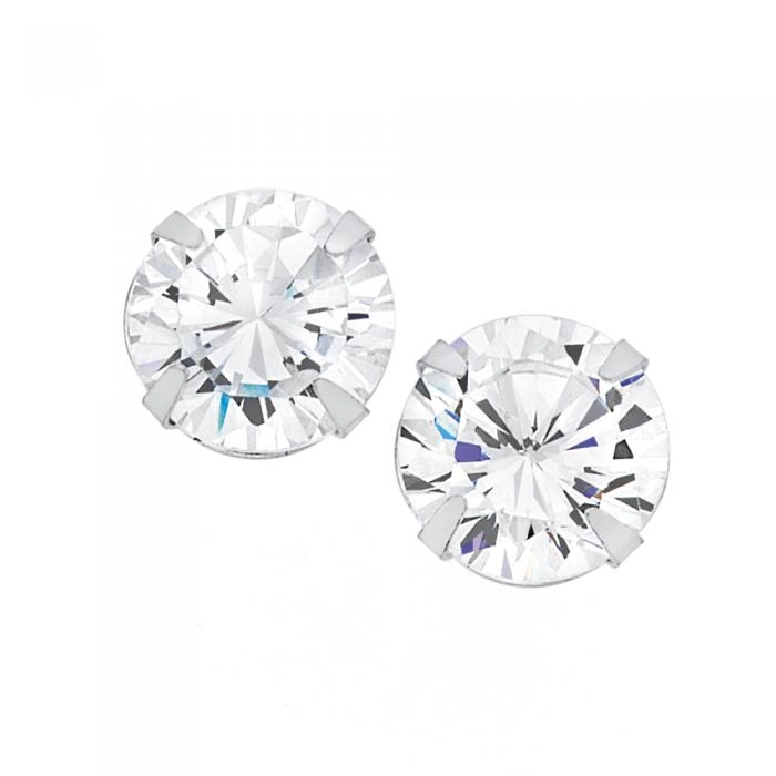 Sterling Silver 10mm Cubic Zirconia Claw Stud Earrings