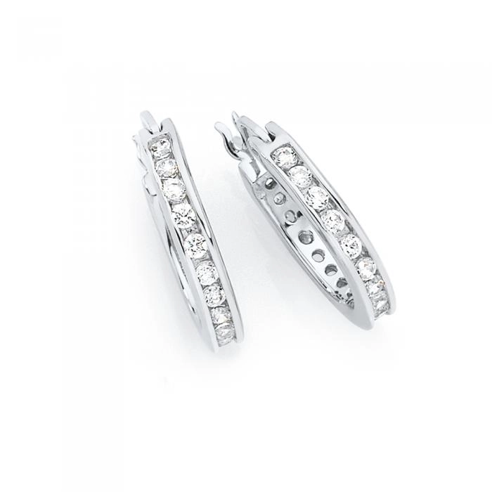 Sterling Silver 12mm Cubic Zirconia Hoop Earrings